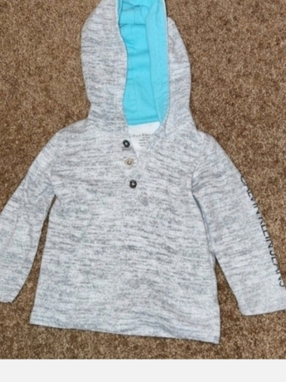 Calvin Klein Jeans Light Gray Hooded Henley with Aqua Lining